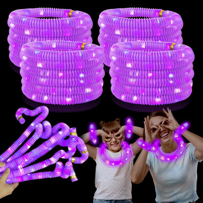 Orange Glow Sticks Party Favors Supplies for Kids 24 PCS,4th of July LED Light up Pop Tubes for Toddlers,Neon Necklaces Bracelets Accessories,Birthday Dance Party 250th Anniversary Camping Toys Gifts