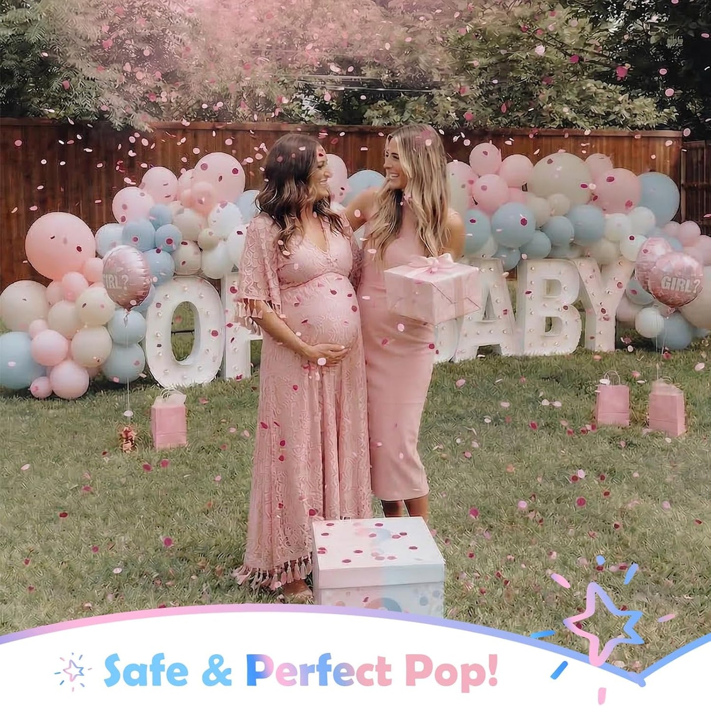 Gender Reveal Confetti Cannon - Biodegradable Confetti Poppers - Pink & Blue, 2 Pack - Party Supplies Pop Gun-Cannon for Boy or Girl Baby Reveal Party Supplies (1Pink +1Blue)