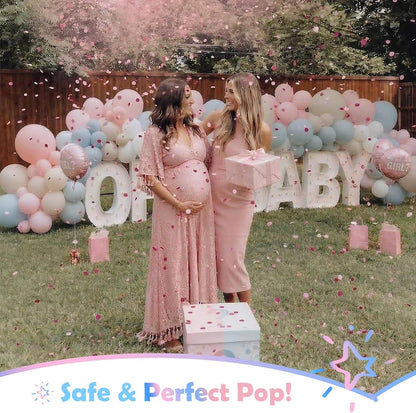Gender Reveal Confetti Cannon - Biodegradable Confetti Poppers - Pink & Blue, 2 Pack - Party Supplies Pop Gun-Cannon for Boy or Girl Baby Reveal Party Supplies (1Pink +1Blue)