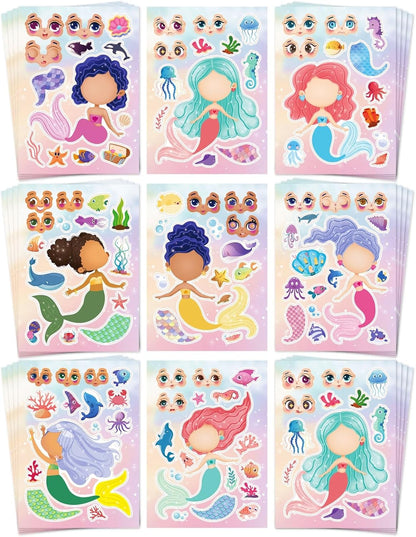 Aowplc 36 Pcs Make-A-Face Sticker Sheets Kids Party Favors Mix and Match Stickers with Dinosaurs, Mermaids, Unicorns, Horses, Farm & Sea Animals for Parties, Birthdays, Classroom Activities & Crafts