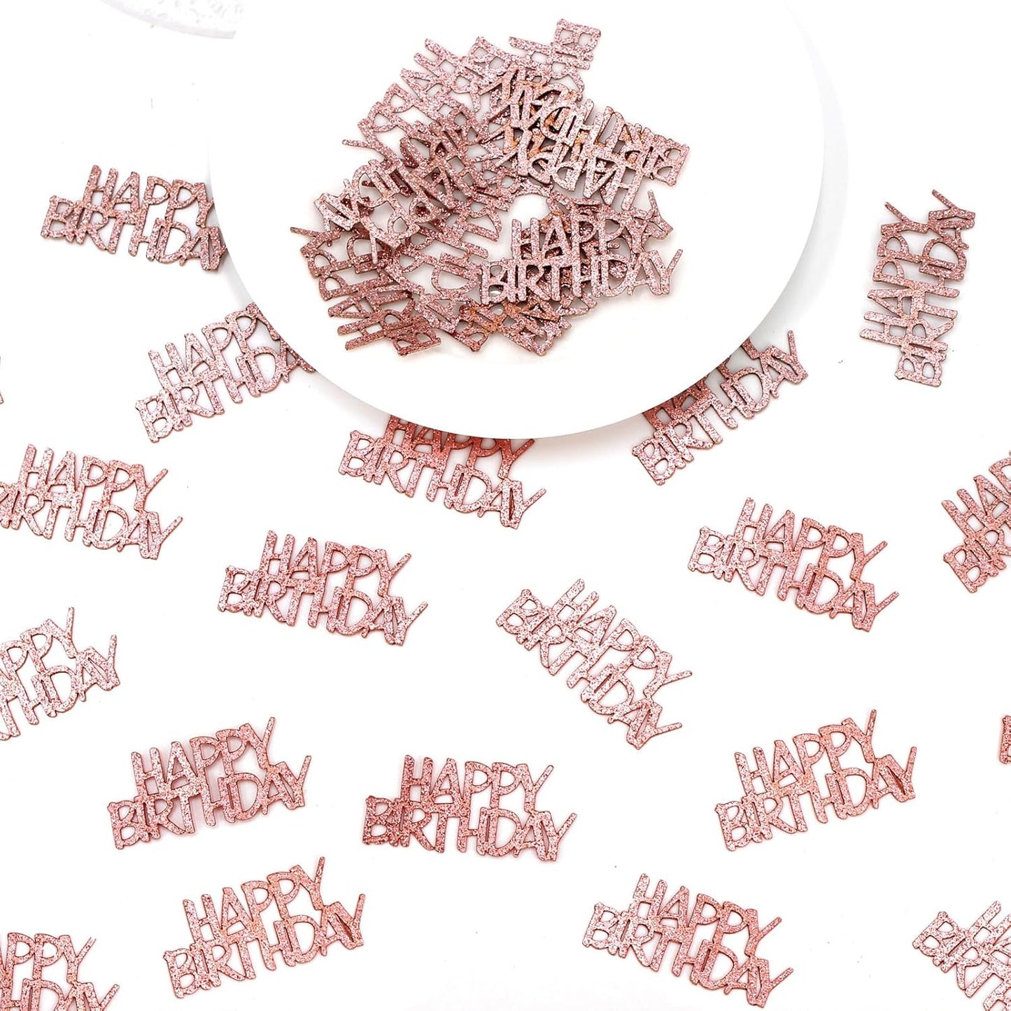 Pink Happy Birthday Confetti - Girl Birthday Party Decorations - Light Pink Glitter Scatters for Baby Girl Party Table Decor Supplies - 100PC