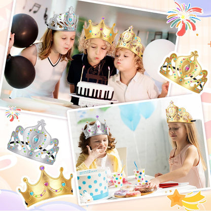Yaomiao 44 Pcs Birthday Foam Crowns for Kids Princess Tiaras King Hat Bulk Diamond Sticker Kits for Crown Party Supplies
