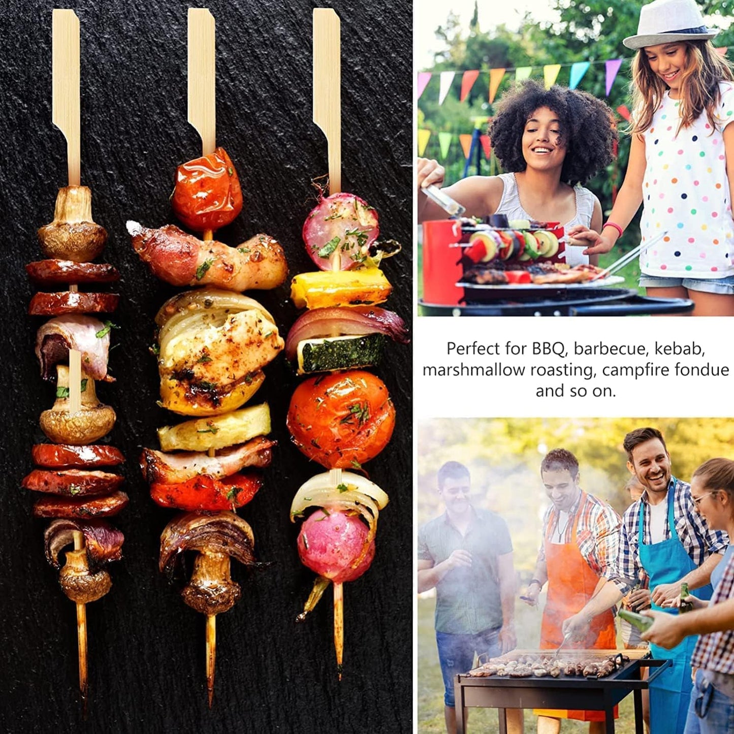 4.7 Inch Bamboo Skewers, 300 PCS Bamboo Paddle Wood Picks, Toothpicks for Appetizers, Cocktail Picks for Drinks, Food Picks, BBQ, Sandwich, Barbecue Snacks.