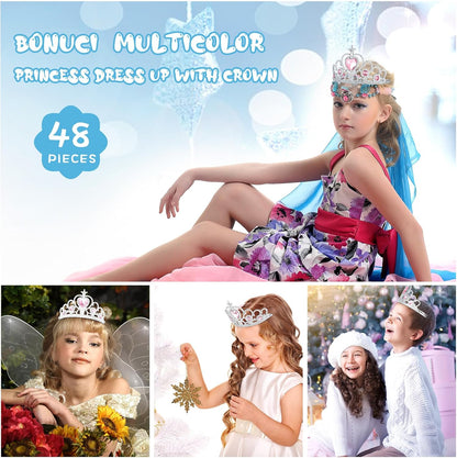 48 Pcs Tiara Crown Set Princess Dress up Costume Party Favor Girls Plastic Crown Birthday Supplies Cosplay Accessory