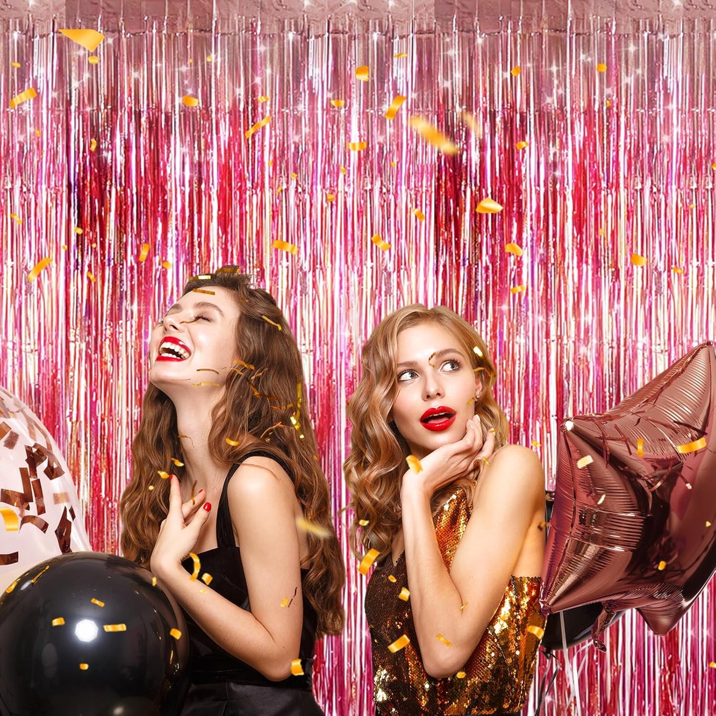 2 Pack Shiny Silver Tinsel Foil Fringe Curtains, 3.3ft x 6.6ft Iridescent Streamers Party Photo Backdrop for Birthday, Wedding, Engagement, Bachelorette Party Decoration