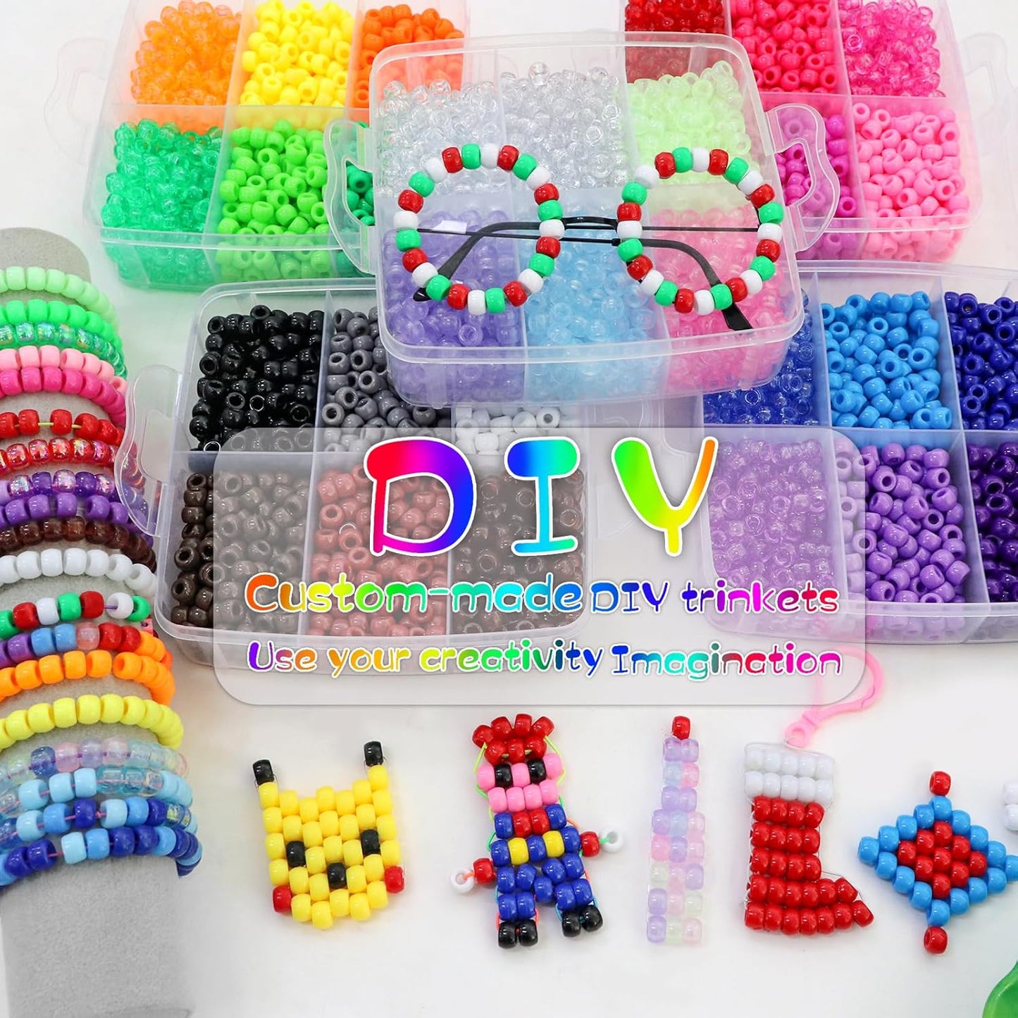 2400Pcs Glow in The Dark Pony Beads Bulk,20 Colors Rainbow Kandi Bead for Hair Braiding Friendship Bracelet Making Kandi Jewelry Key Chains DIY Crafts Chirstmas Gifts (2400PCS(20Color))