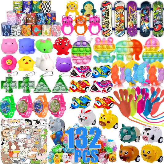 Mctuoba 132 Pcs Party Favors for Kids, Fidget Treasure Box Toys, Classroom Prizes, Pinata Stuffers, Goodie Bags Fillers for Kids Birthday Party, Treasure Chest, Prize Box Toys for Boys Girls