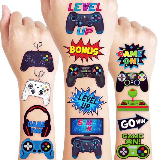 60 PCS Video Game Pre-Cut Temporary Tattoos Themed for Kids Birthday Party Decorations Supplies Favors Decor Super Cute Tattoo Stickers 5 Sheets Gifts for Boys Girls Games Classroom Rewards Carnival