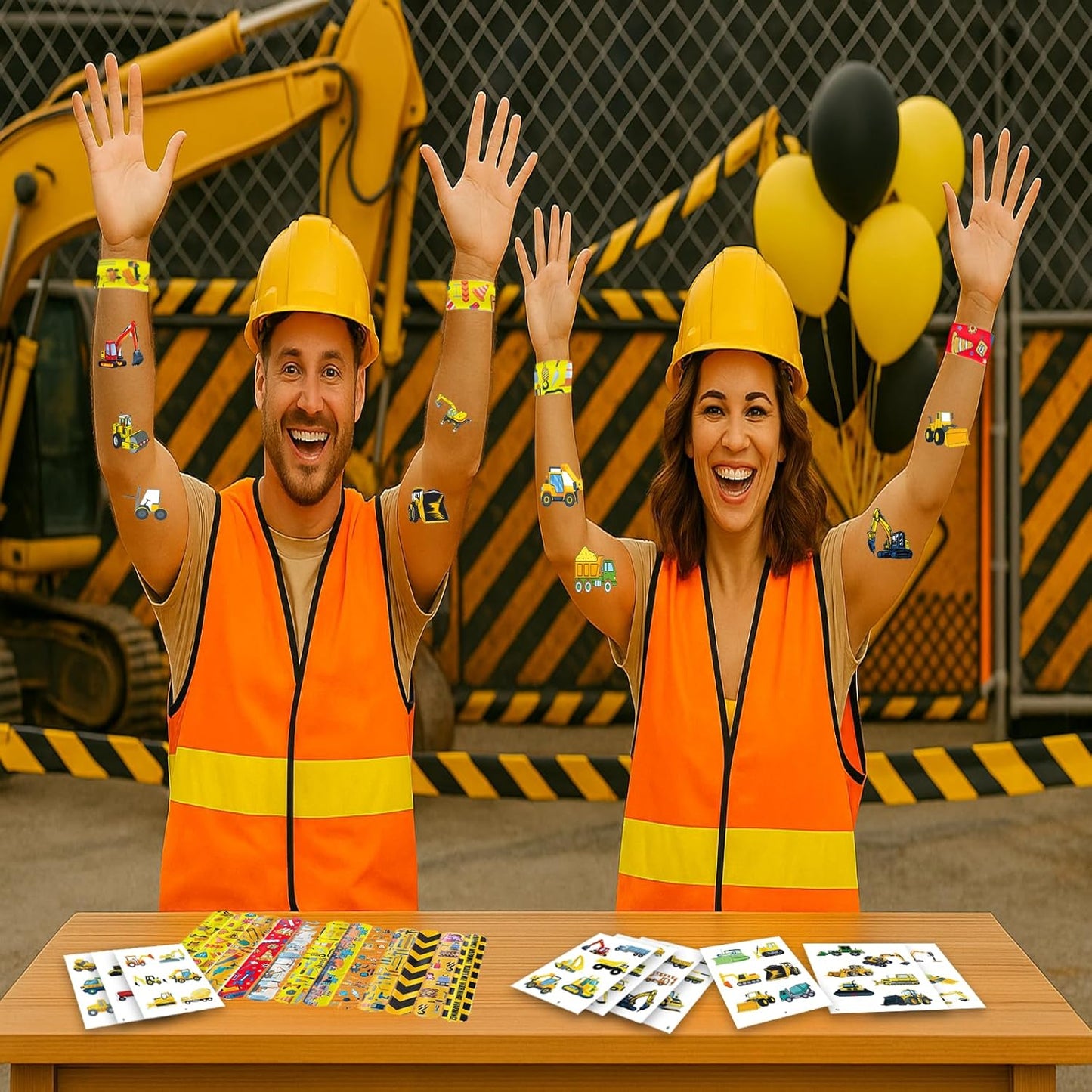 84PCS Engeering Vehicle Party Favors Set – 24pcs Slap Bracelets & 60pcs Temporary Tattoos with Construction Vehicle Designs, Engeering Theme Party Supplies for, Truck Decorations