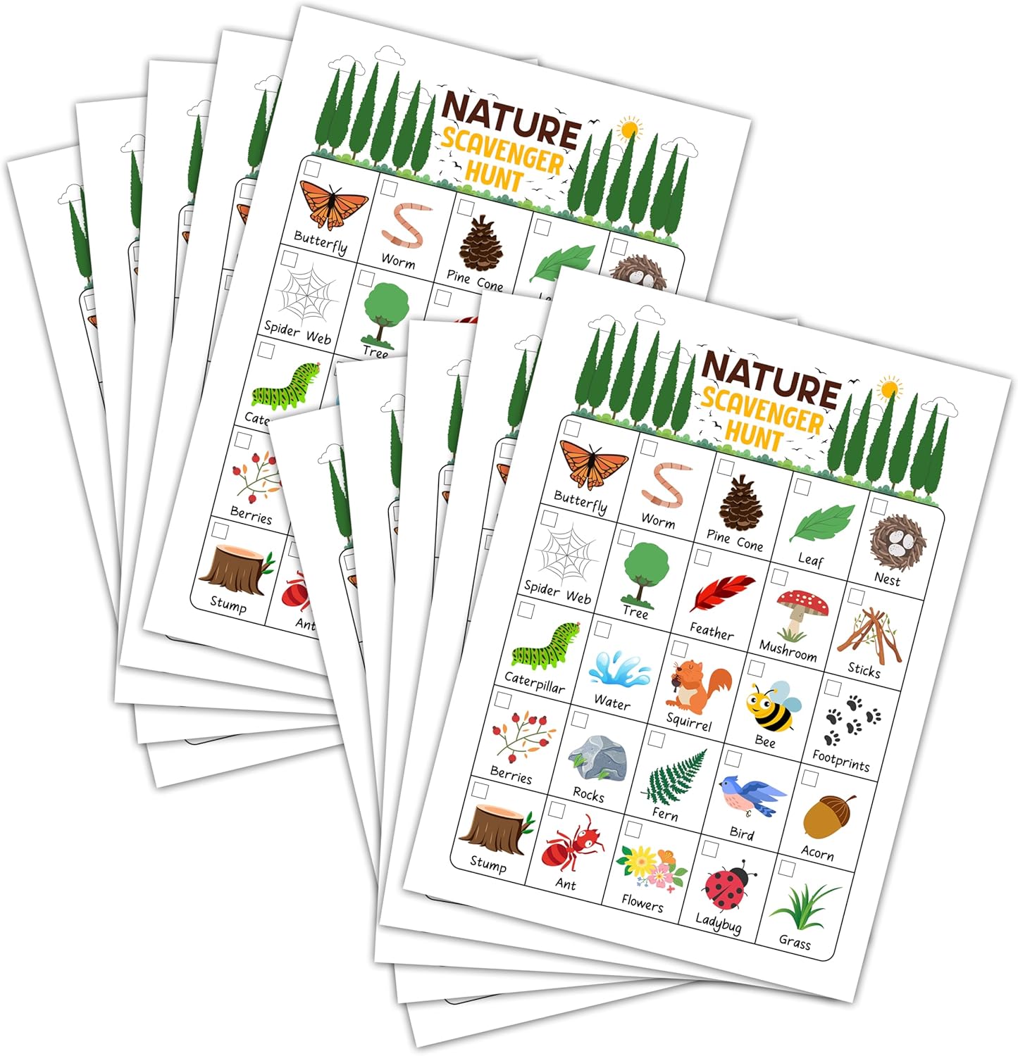 Nature Scavenger Hunt Game, Camping Treasure Hunt Party Games Cards, Birthday Activities for Adults, Holiday Hunt for Family and Friends, Spring Scavenger Hunt Party Supplies Decorations (25 Pack)-03