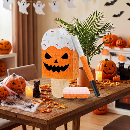 Blueweenly Summer Halloween Ice Cream Piñata Halloween in Summer Piñata with Stick Blindfold Confetti for Party Decorations Photo Prop Party Supply 15.75''x 8.27''x 3.15''