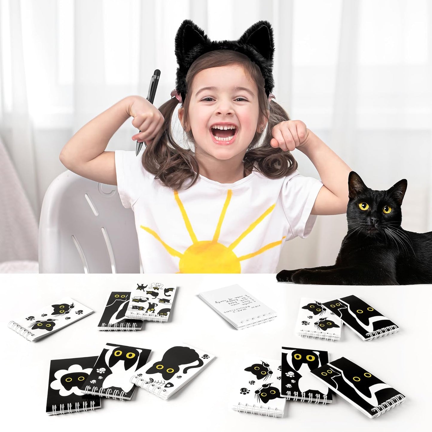 24Pcs Black Cat Mini Notepads Cute Cartoon Kitten Spiral Notebooks Funny Meme Pet Kitty Pocket Journals Memo Pads for Birthday Party Gift Goodie Bag Stuffers School Classroom Rewards, 8 Designs