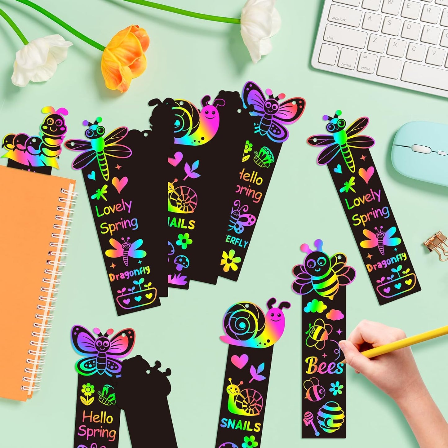 CY2SIDE 60PCS Princess Fairy Wand Scratch Bookmarks for Girls, Make Your Own Fairy Stick Scratch Paper Magic Wands Bookmark, DIY Princess Stick Rainbow Crafts Ornaments for Kids Birthday Party