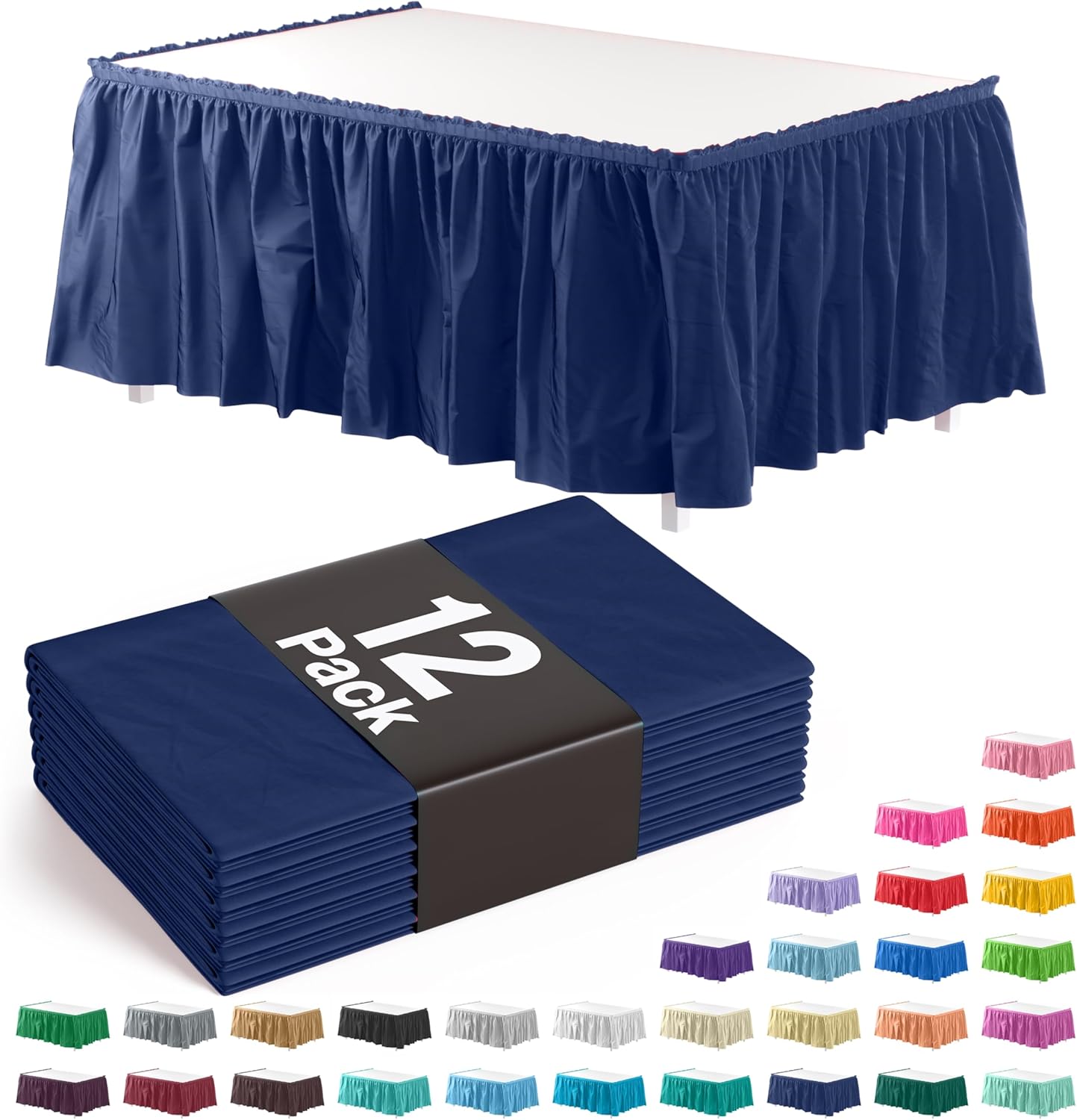 Exquisite Ruffle Table Skirt Black 6 Pack 14 Ft Long Table Skirts for Rectangle Tables 6ft Plus or Round Tables Skirts with Adhesive Strip for Gender Reveal Decor & Happy Birthday Parties