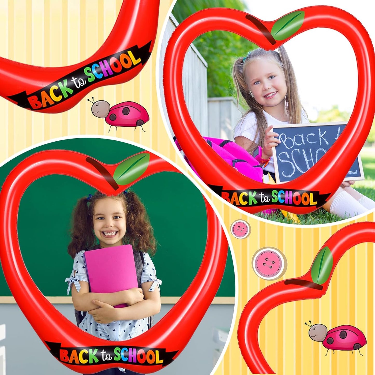 Back to School Decorations Inflatable Balloons Photo Booth Props Frame 40'' Apple Photo Props Pencil Selfie Frame Welcome First Day of School Picture Selfie for Party Decoration(Apple)