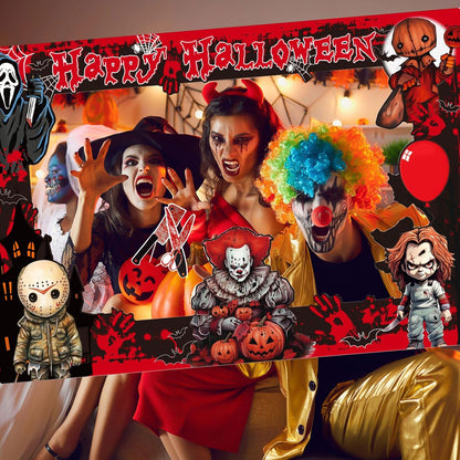 Halloween Photo Booth Props Kit, 16PCS Photo Props & Selfie Frame Halloween Party Decoration Supplies Dress Up Party Costumes Accessories for Photoshoot Selfie Props (Orange)