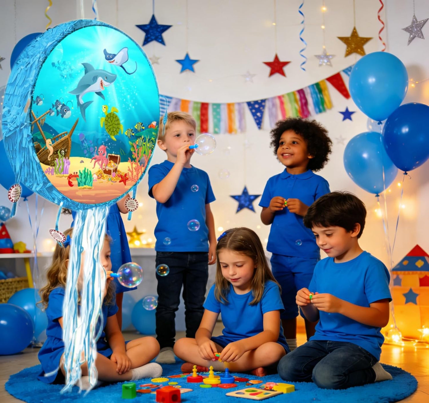Sea Animal Piñatas 14.2 inch Foldable Under the Ocean Sea Animals Mexican Piñatas Fish Shark Manta Ray Turtle Octopus Jellyfish Crab Sea Horses Starfish Themed Birthday Summer Beach Party Decoration