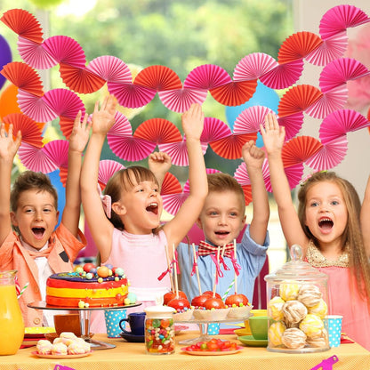 Whaline 3 Pack Paper Fans Garland 15.7 Ft Rose Red Pink Orange Hanging 3D Ornament Banners for Birthday Bachelorette Party Wall Ceiling Decoration