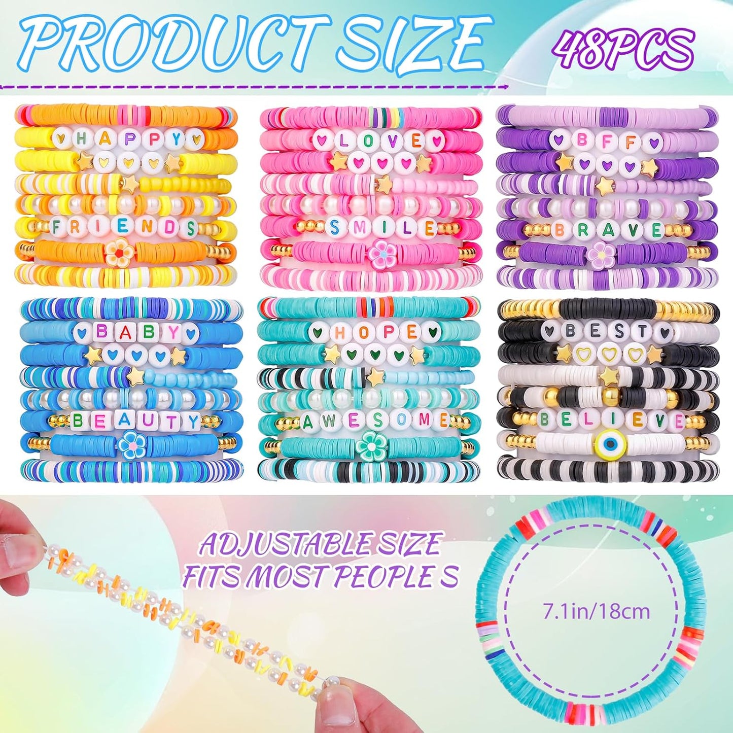 LUYI 32 Pcs Preppy Jewelry Bracelets for Women Clay Bead Colorful Surfer Heishi Bracelet Set Stackable Beaded Friendship Stretch Bracelets Boho Y2K Summer Beach Elastic Layering Bracelets
