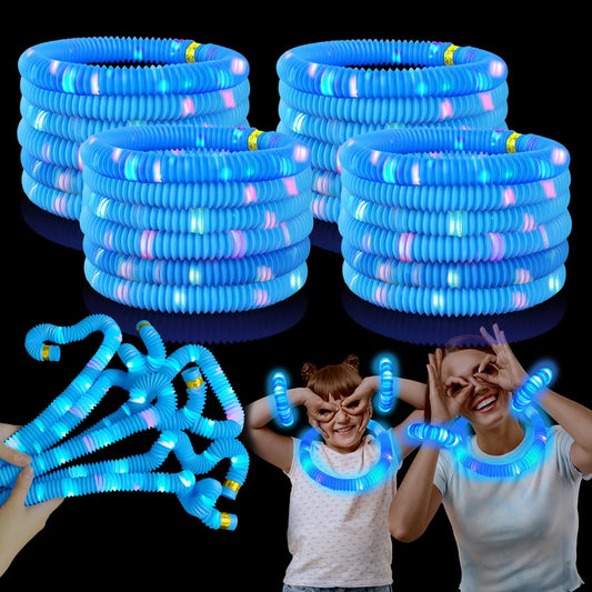 Orange Glow Sticks Party Favors Supplies for Kids 24 PCS,4th of July LED Light up Pop Tubes for Toddlers,Neon Necklaces Bracelets Accessories,Birthday Dance Party 250th Anniversary Camping Toys Gifts