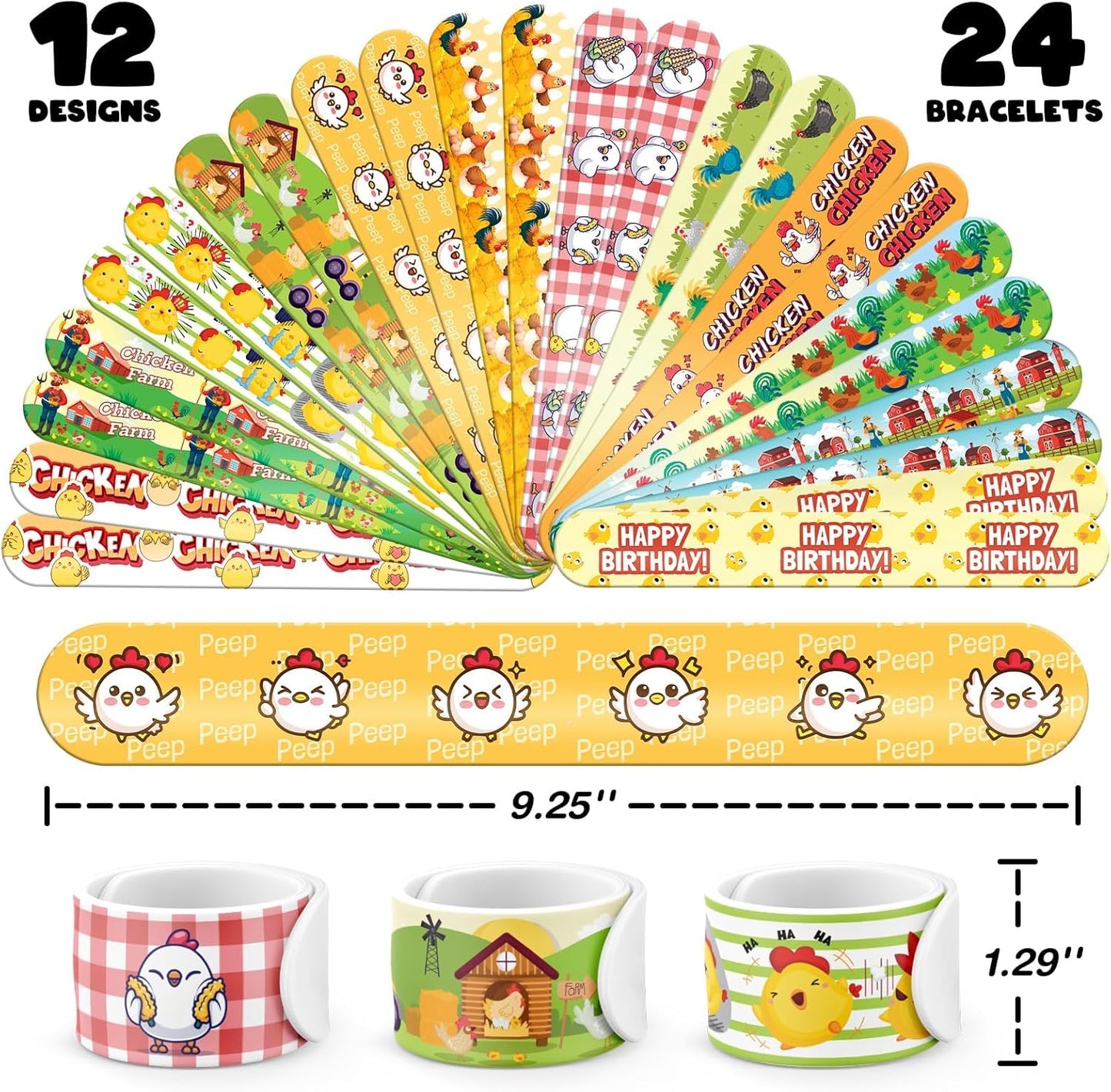 96 PCS Chicken Party Favors Set – 72 Pre-Cut Temporary Tattoos & 24 Slap Bracelets for Kids, Perfect for Farm-Themed Birthday Parties, Classroom Rewards & Barnyard Celebrations