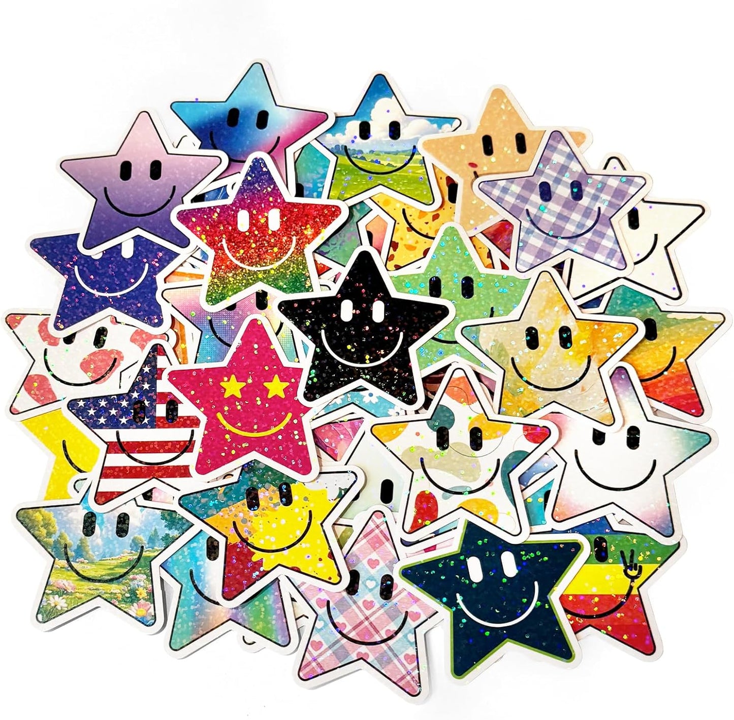 50PCS Smiling Stickers, Cute Water Bottle Stickers for Kids, for Teaching Rewards, Notebooks, Stationery, Luggage, Cartoon PVC Happy Stickers