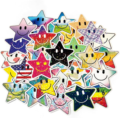 50PCS Smiling Stickers, Cute Water Bottle Stickers for Kids, for Teaching Rewards, Notebooks, Stationery, Luggage, Cartoon PVC Happy Stickers