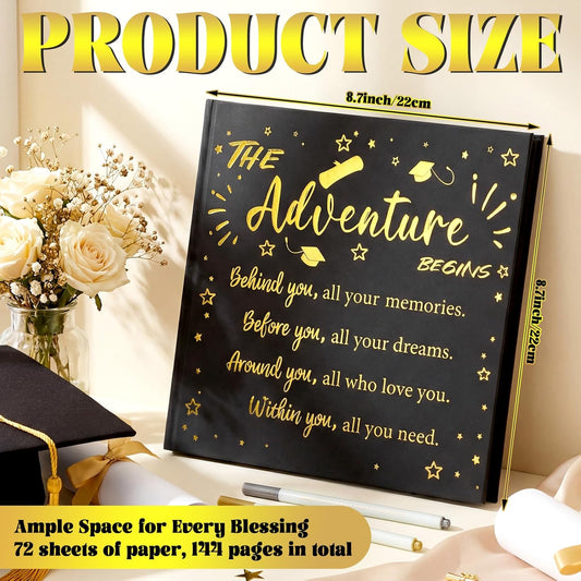 2026 Graduation Guest Book 8.7'' x 8.7" with 2 Markers Adventure Begins Guestbook Class of 2026 Picture Book Hardcover Rose Gold Foiled Photo Album for Graduation Party Supply Gifts 144 Pages