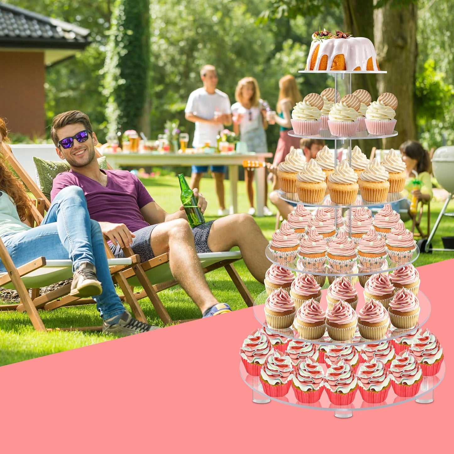YestBuy Cupcake Stand, 6 Tier Large Cupcake Tower Display, Round Cupcake Holder, Acrylic Dessert Stand, Pastry Display Tree for Party, Wedding, Baby Shower
