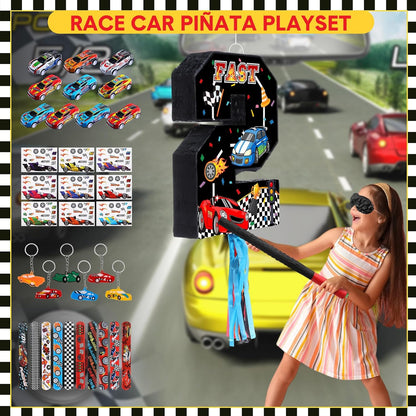 Pasimy Number 3 Piñata Race Car Party Favors Set with Black Red Birthday Piñata Stick Blindfold Slap Bracelet Keychain Sticker Racecar Party Gifts Birthday Decorations Goodie Bag Stuffer Supplies