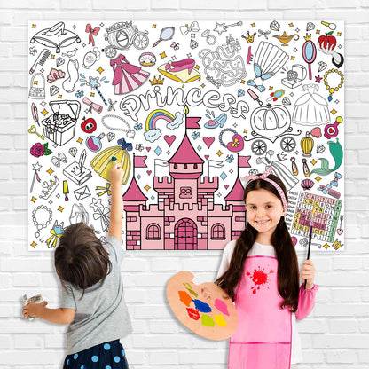 43.3x31.5 Summer Coloring Poster with Picture, Giant Cute Painting Poster, Large Coloring Tablecloth for Classroom Home Birthday Party Supplies Favor