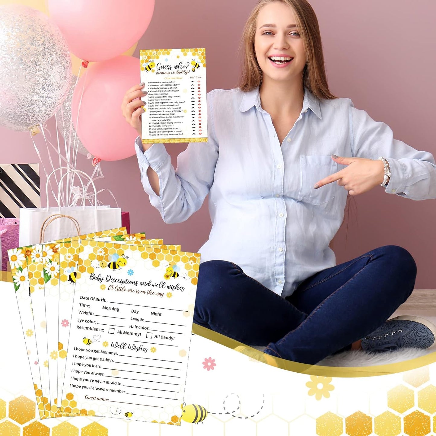 Yinder 145 Pcs Baby Shower Games Activities Cards with 20 Pencils Includes Baby Bingo Description and Wishes Guess Who Price is Right Word Scramble Game(Here Comes the Son)