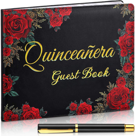 MotiMind Quinceanera Guest Book with Pen 11 x 8 Inch Libro De Firmas Para 15 Anos Quinceanera Leather Hardcover Signature Book Guest Sign in for 15th Party Favors Decoration(Pink,Sweet)