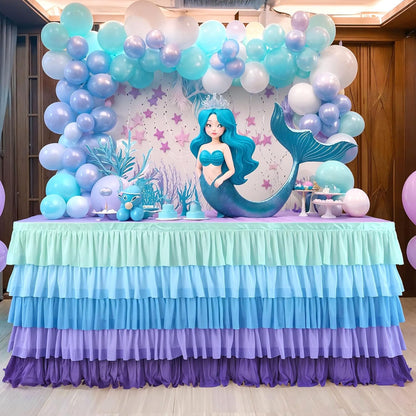 6ft Rainbow Tutu Table Skirt for Rectangle Round Tables Chiffon Table Cloth for Birthday Party Decorations Baby Shower Parties Ruffle Table Skirting