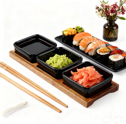 3 Pack Chip & Dip Serving Set with Wooden Tray, Oven Safe Bowls for Parties, Hosting Gifts, Cranberry/Soy Sauce Dish & Entertaining Essentials