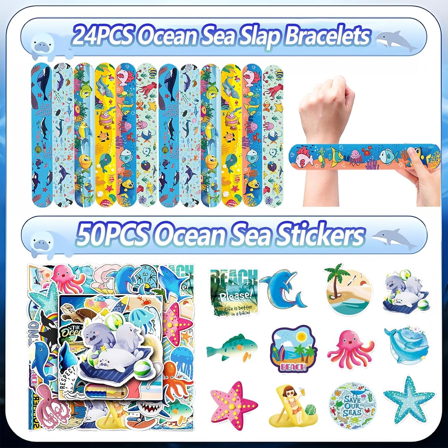 CZWXOXO 74Pcs Dinosaur Theme Party Favors Contain 24 Pcs Slap Bracelets 50Pcs Stickers, Dino Theme Birthday Party Decorations,Classroom Rewards Supplies.