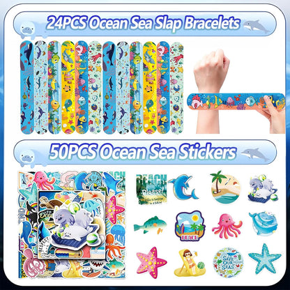 CZWXOXO 74Pcs Dinosaur Theme Party Favors Contain 24 Pcs Slap Bracelets 50Pcs Stickers, Dino Theme Birthday Party Decorations,Classroom Rewards Supplies.