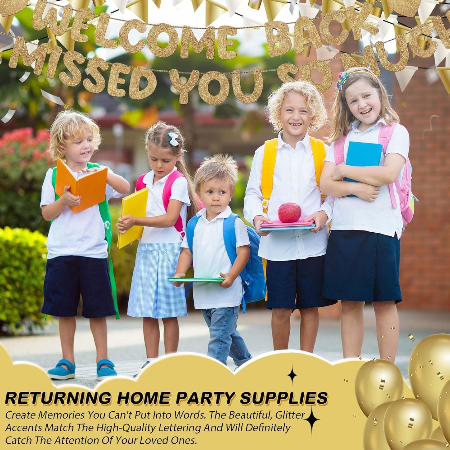Fulmoon Pre Strung Welcome Back We Missed You So Much Banner, NO DIY, Glitter Welcome Home Celebration Decorations Family Gathering, Back to School, Military Homecoming Decoration(Dark Blue)