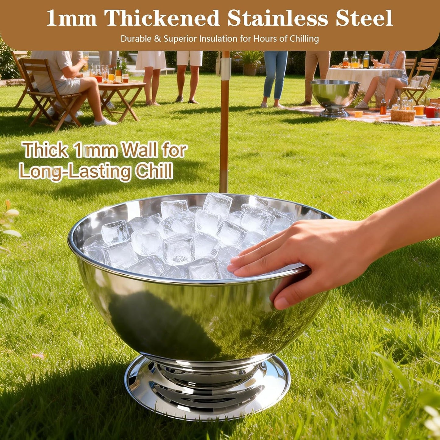 12L Large Stainless Steel Champagne Ice Bucket with Ice Scoop, Mirror Polished Punch Bowl with Detachable Stable Base, Holds Up to 10 Bottles for Parties, Weddings, Banquets and Restaurants(2 packs)