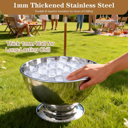 12L Large Stainless Steel Champagne Ice Bucket with Ice Scoop, Mirror Polished Punch Bowl with Detachable Stable Base, Holds Up to 10 Bottles for Parties, Weddings, Banquets and Restaurants(2 packs)