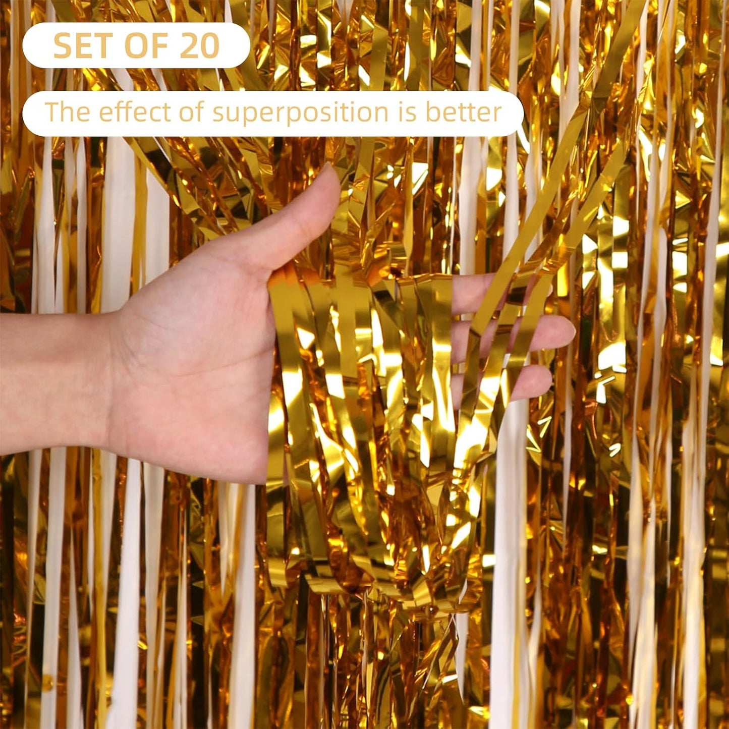 20 Pack Silver Foil Curtain Backdrop 3.2ft x 8.2ft Foil Fringe Backdrop Curtain Metallic Tinsel Foil Fringe Curtains Streamer Backdrop Curtains for Birthday Party Decorations Photo Booth (Silver)