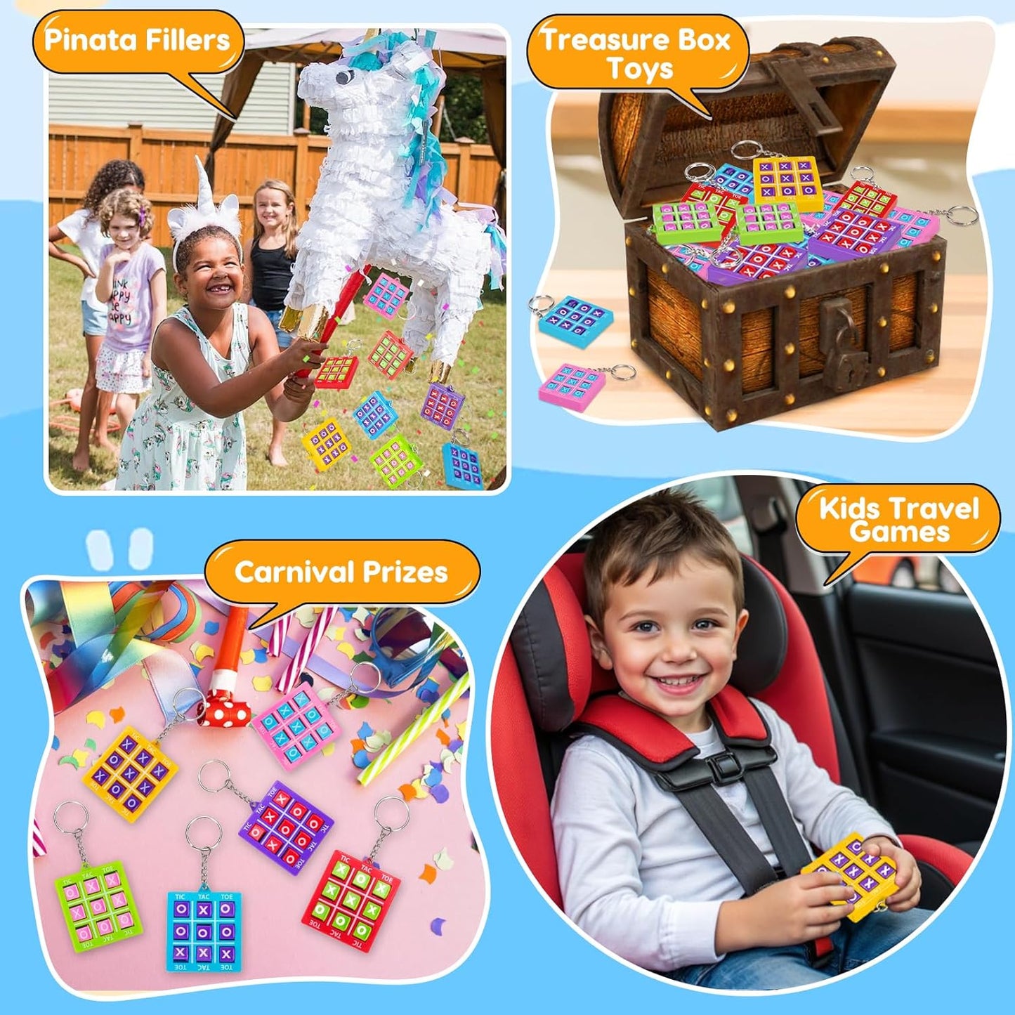 24PCS Tic Tac Toe Game Birthday Summer Party Favors Goodie Bags Stuffers for Kids 3-5 4-8 8-12 Classroom Treasure Chest Carnival Prize Box Toys Bulk Keychain Pinata Filler Return Gifts for Girl Boy