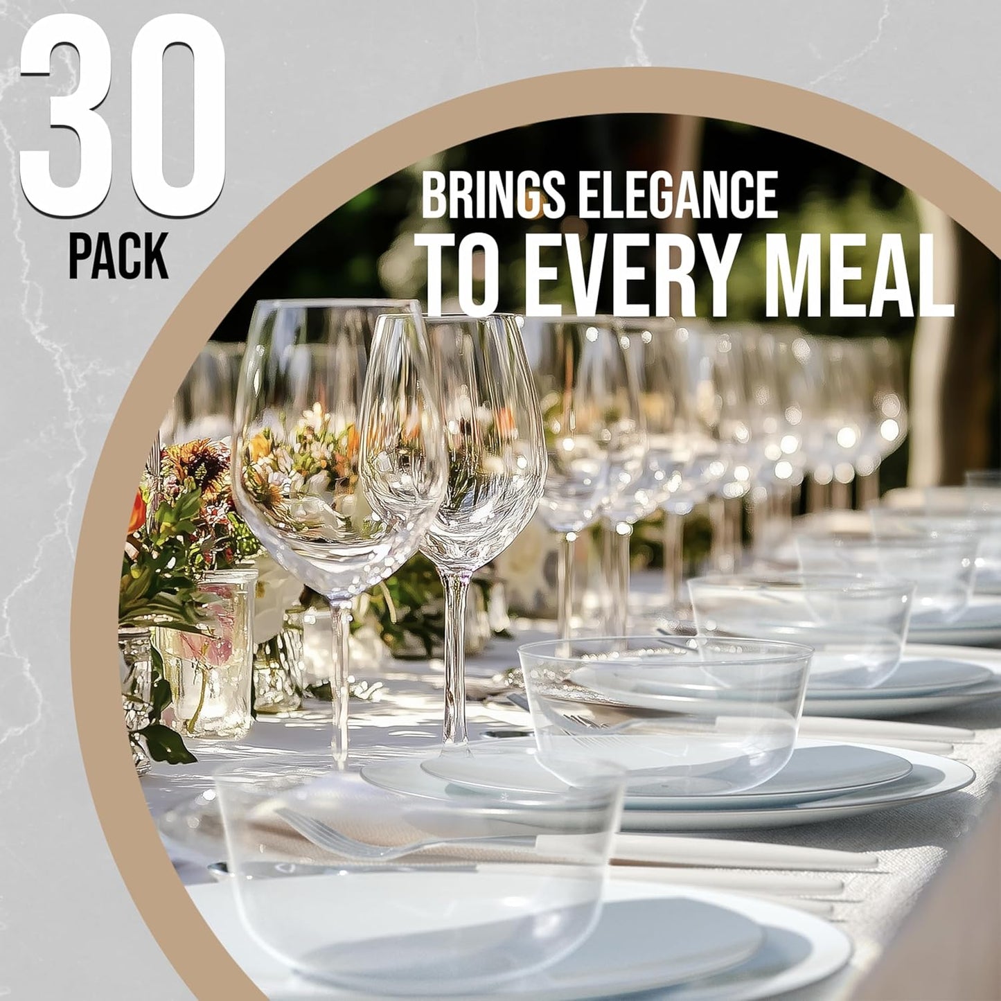 White Gold Rim Disposable Plastic Bowls - 16 Oz, 30 Count - Large, Heavy Duty - Perfect for Weddings & Parties