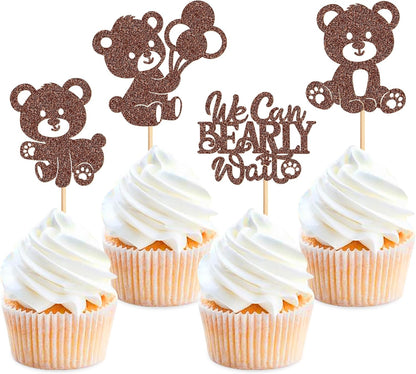 36Pcs Blue Baby Bear Cupcake Toppers Balloon Teddy Bears Cupcake Picks for Blue Baby Shower Gender Reveal Boys Bearly Birthday Cupcake Decorations We Can Bearly Wait Party Decorations Supplies