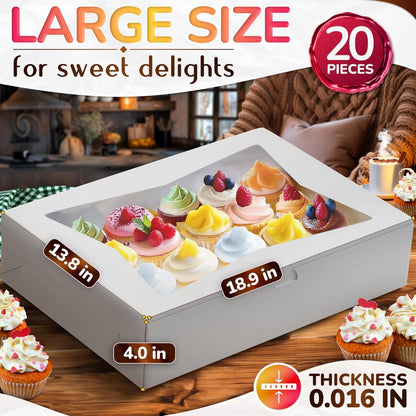 10Pcs Half-Sheet Cake Boxes 19x14x4" - White Bakery Boxes with Window, Pastry and Dessert Box Set for Mothers Day Gifts & Cake Presentation, Glossy Flip Top Boxes for Cakes, Cupcakes, Cookies & Donuts