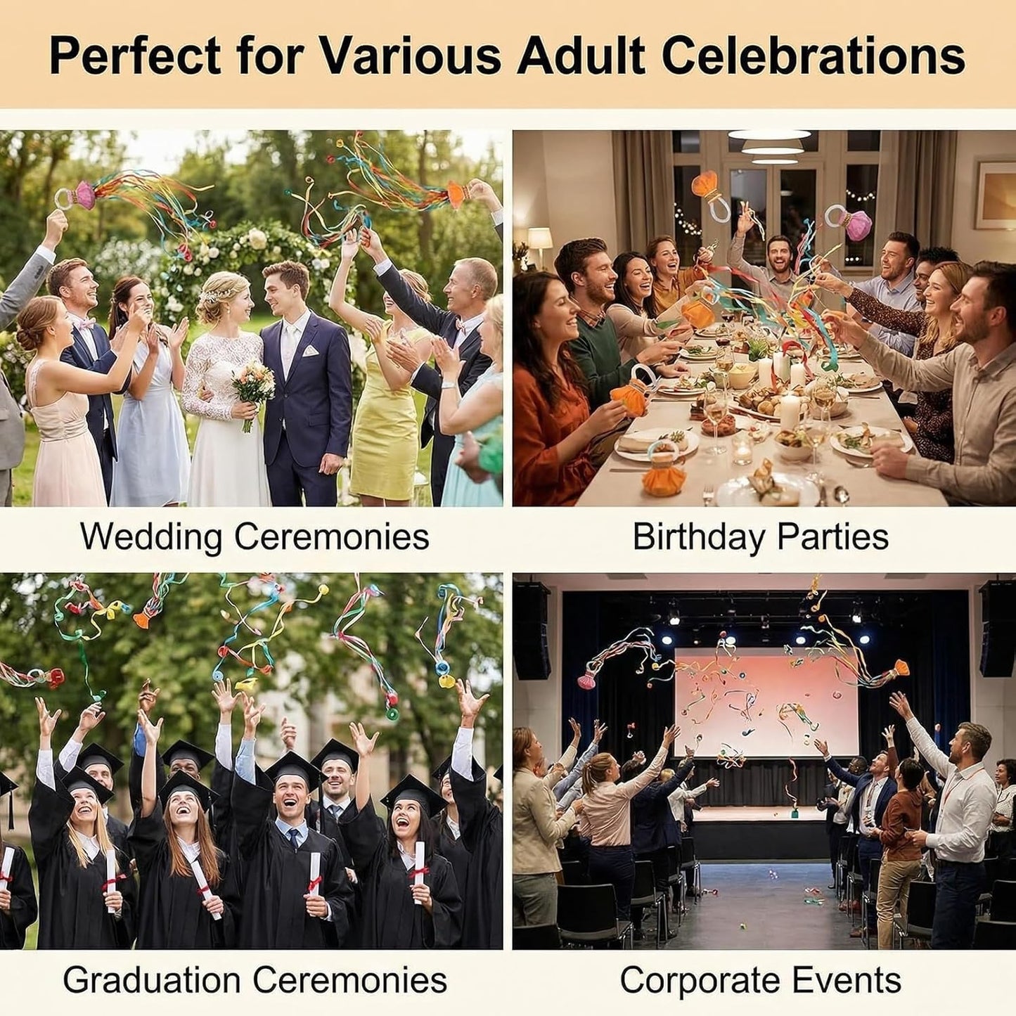 10Pcs Colorful Hand Throw Streamers Party Streamers Poppers No Mess Confetti Crackers Poppers for Birthday Wedding Party New Years Shows Celebrations Festival