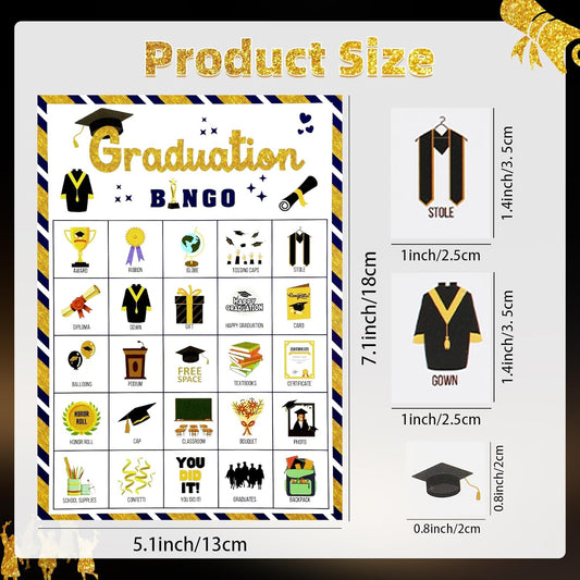 Graduation Bingo Game Cards, 24 Players Graduation Bingo Cards, Graduations Party Games for Classroom Large Group Activities High School Adults College Class of 2026 Congrats Grad Party Supplies