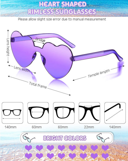 Frienda 20 Pairs Heart Shaped Sunglasses Rimless Candy Color Glasses for Women Men Party Favor