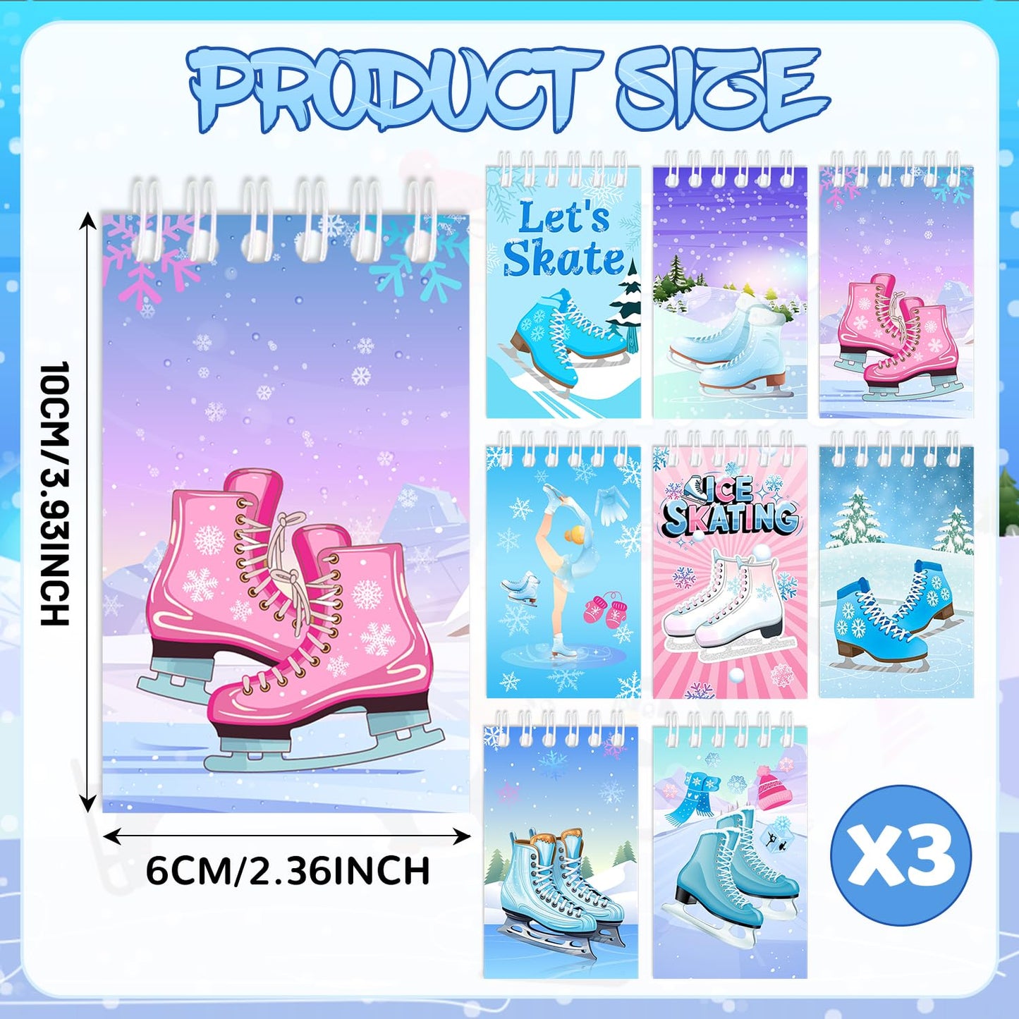 JIUJIUBER 24 Pcs Ice Skating Mini Spiral Notebooks Ice Skate Pocket Notepads Journal Memo Pads for Ice Skating Birthday Party Favors Gifts Goodie Bag Office School Classroom Rewards