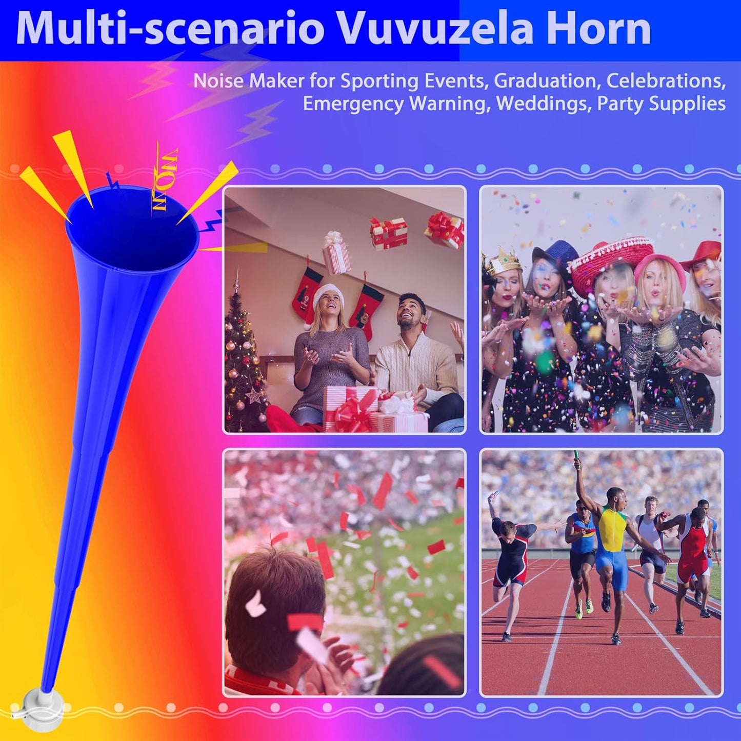 Collapsible Stadium Horn 24 Inch Vuvuzela Plastic Trumpet Blow Horns Noise makers for Sporting Events School Sports Football Games Party Supplies Favors Accessories (Black)